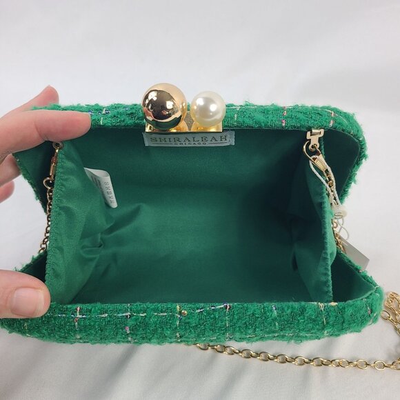 NWT Shiraleah Green Mabel Minaudiere Gold Chain Pearl/Gold Clasp Clutch - Picture 8 of 8